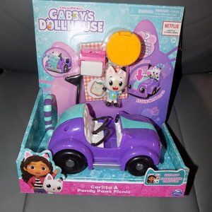 Gabby's Dollhouse Carlita & Pandy Paws Picnic Playset Purple Toy Car NEW